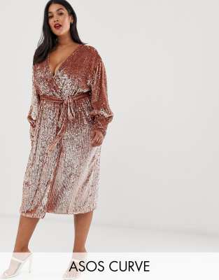 sequin wrap dress midi