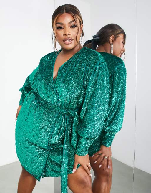 Green sequin outlet wrap dress