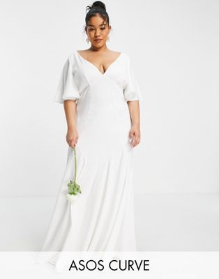 ASOS EDITION Curve Serenity satin wedding dress with flutter sleeve