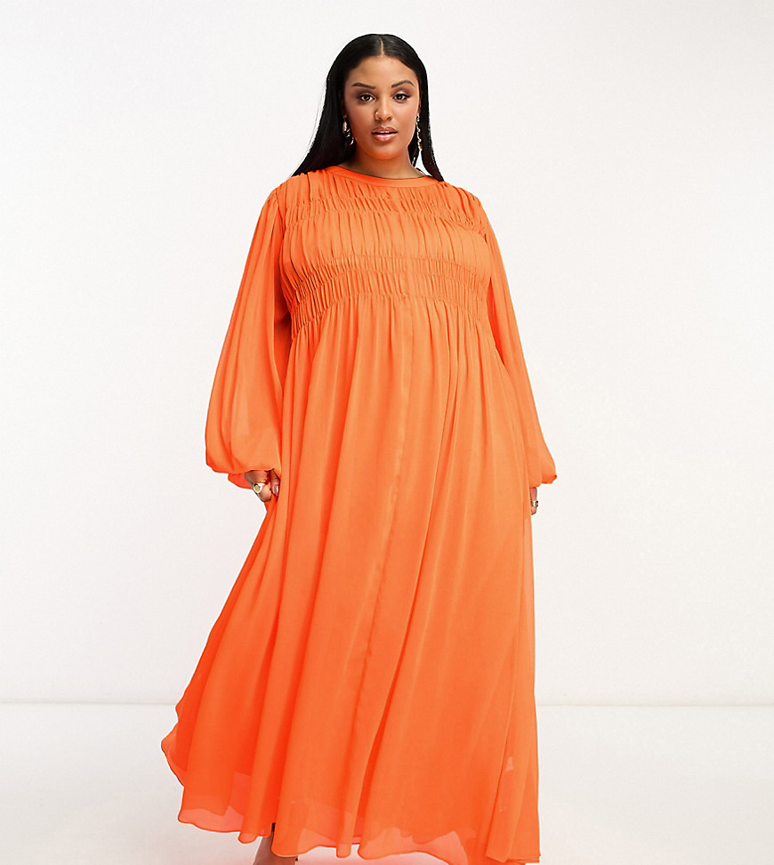 ASOS EDITION Curve shirred bust oversized maxi dress in orange