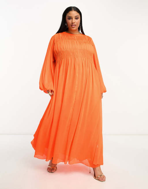 FhyzicsShops EDITION Curve shirred bust oversized maxi dress in orange