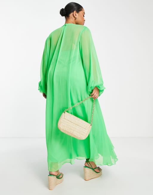 ASOS EDITION shirred front maxi dress in bright green