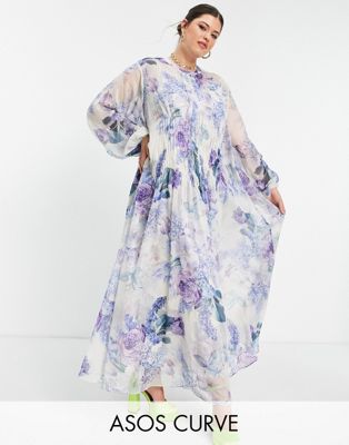 ASOS EDITION Curve shirred front maxi dress in floral print
