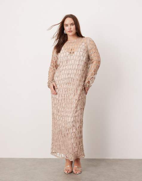 ASOS Edition Curve – Srebrna zdobiona sukienka midaxi z okrągłymi wycięciami - view 1