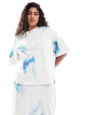 ASOS EDITION Curve - Strukturiertes T-Shirt aus hochwertigem, schwerem Jersey mit verschwommenem Muster, Kombiteil-Bunt