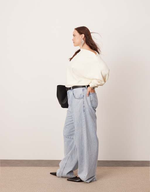 ASOS EDITION Curve sydney denim barrel leg jean in bleach wash blue, 2 of 5