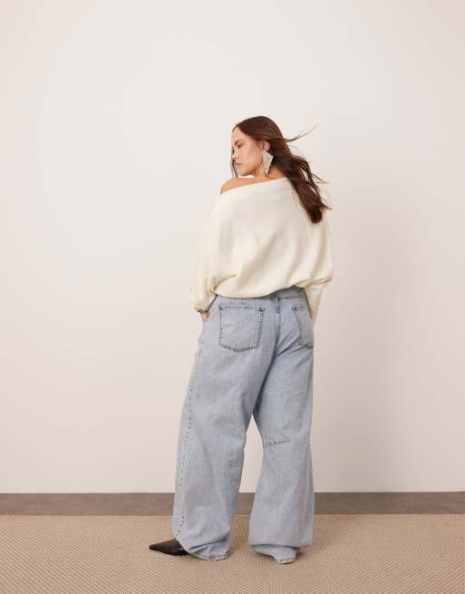 ASOS EDITION Curve sydney denim barrel leg jean in bleach wash blue, 3 of 5