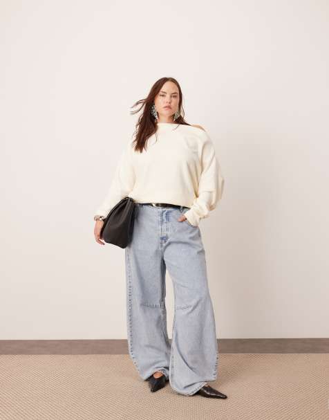 ASOS Edition Curve – Sydney – Niebieskie bielone jeansy barrel - view 1
