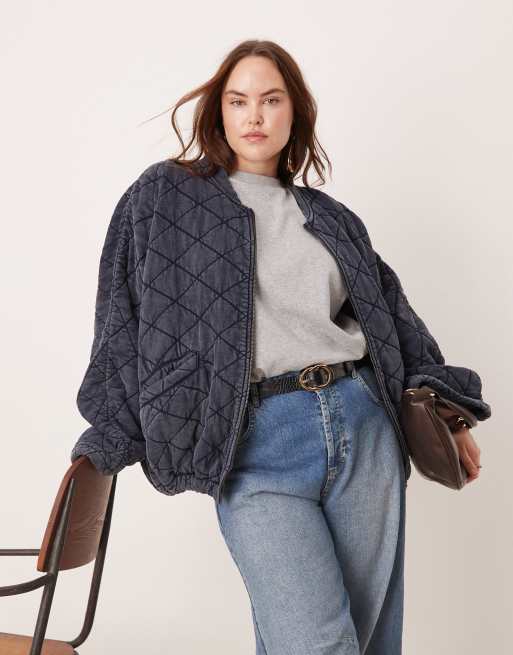 ASOS Edition Curve – Szara zapinana na zamek kurtka pikowana z dżerseju z efektem sprania