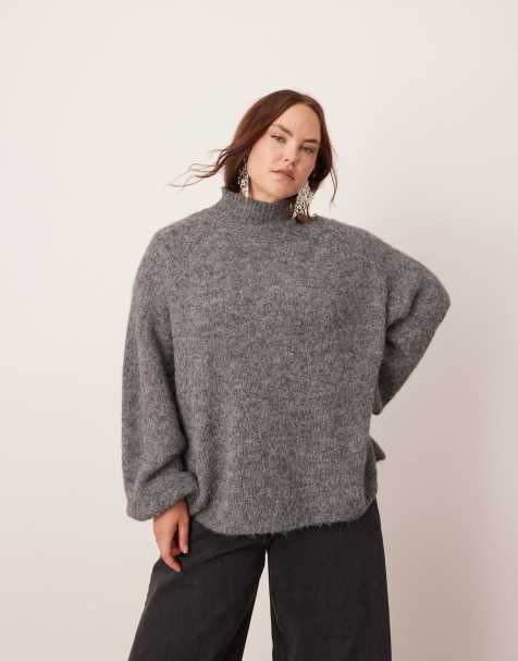 ASOS Edition Curve – Szary melanżowy sweter dzianinowy oversize z golfem - view 1