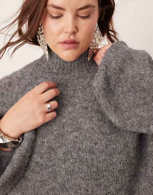 ASOS Edition Curve – Szary melanżowy sweter dzianinowy oversize z golfem, 2 z 4