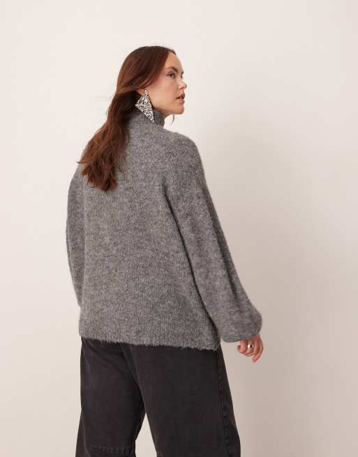 ASOS Edition Curve – Szary melanżowy sweter dzianinowy oversize z golfem, 3 z 4