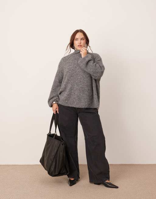 ASOS Edition Curve – Szary melanżowy sweter dzianinowy oversize z golfem, 4 z 4