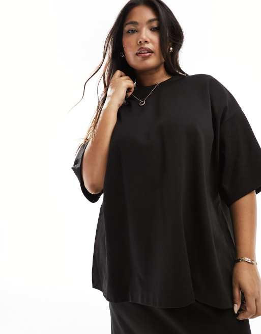 ASOS Edition Curve - T-shirt oversize premium in jersey pesante nero testurizzato