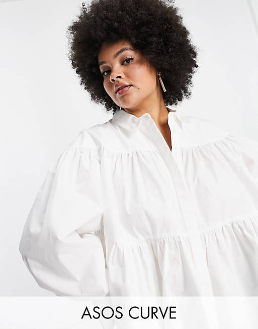 ASOS EDITION Curve trapeze cotton shirt in white