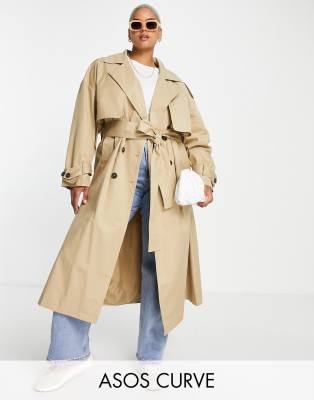 ASOS EDITION Curve trench coat with tie in camel - ASOS Price Checker