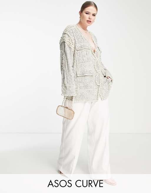 ASOS EDITION Curve - Veste ornée de perles nacrées - Argenté