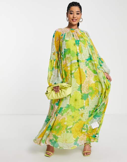 ASOS EDITION Curve - Vestito lungo con stampa floreale rétro e collo raccolto, 2 di 4