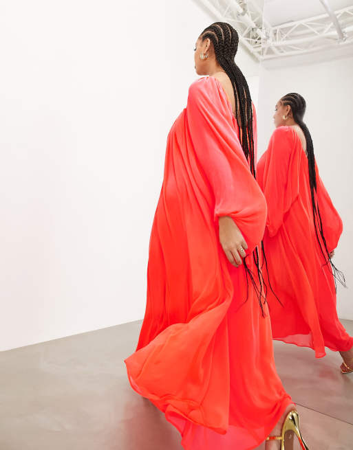 ASOS EDITION Curve Vestito lungo in chiffon corallo fluo con