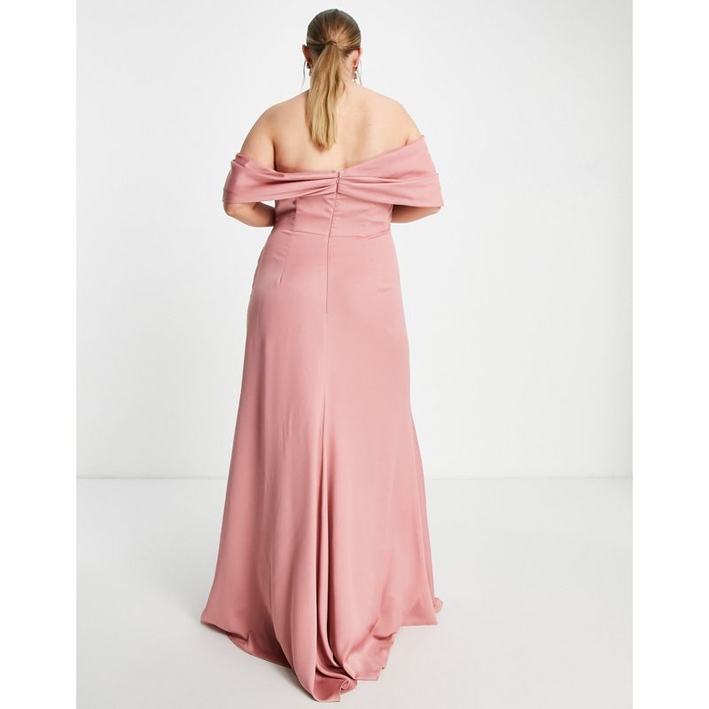 0glA8  EDITION Curve - Vestito lungo in raso avvolgente drappeggiato con scollo alla Bardot rosa crepuscolare