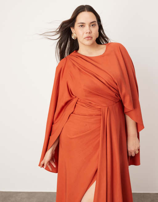 ASOS EDITION Curve volume flare sleeve grecian cut out maxi dress in rust, 2 of 4