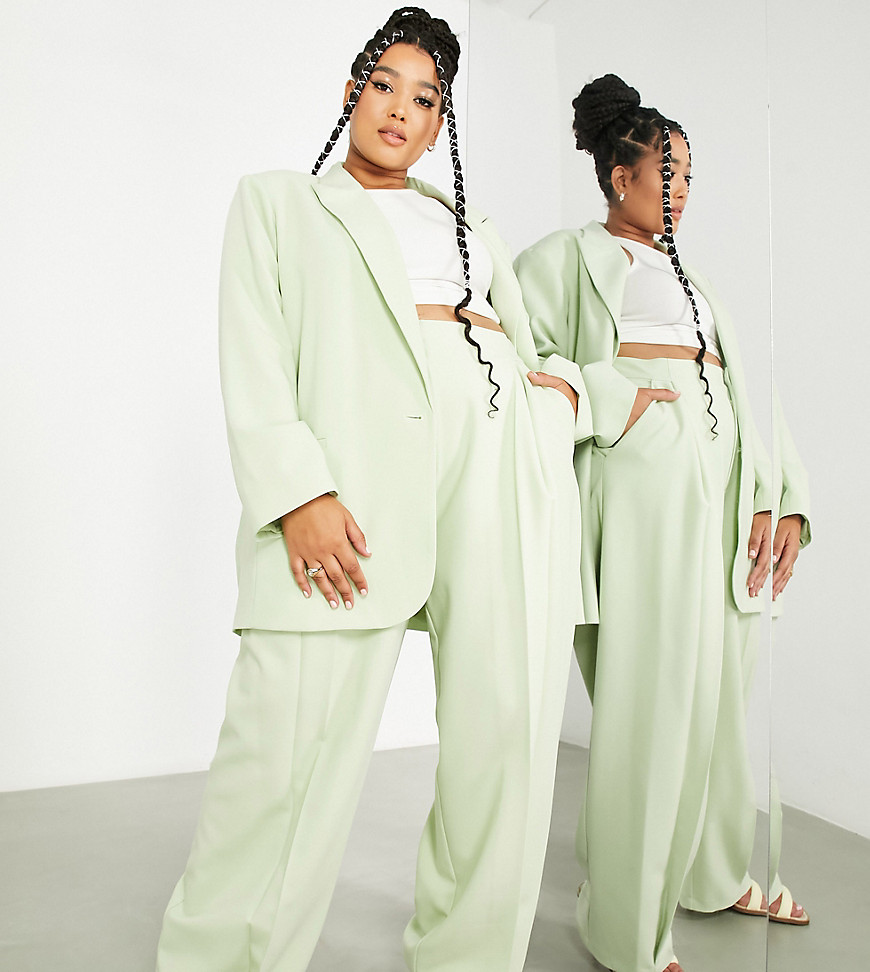 Asos Curve Curve Wide Leg Pants In Sage Green