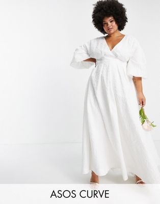 ASOS EDITION Curve Winnie pleat waist wedding dress in textured floral-White