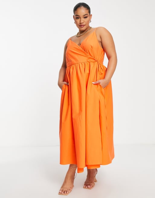 ASOS EDITION Curve wrap smock cami midi sundress in bright orange | ASOS