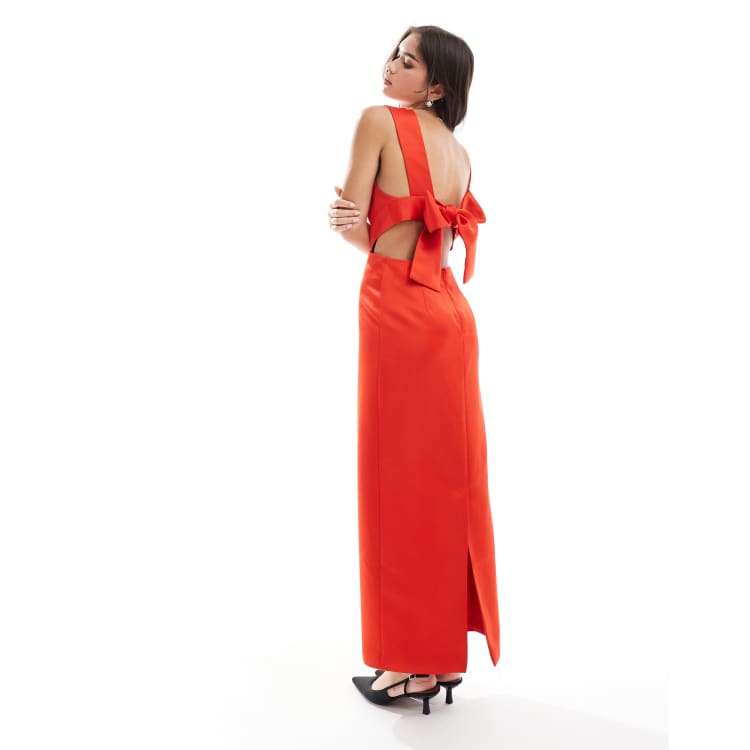 asos red cut out dress ASOS DESIGN low hip corset cut out maxi dress in red