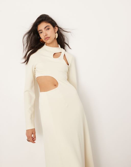 ASOS EDITION cut out long sleeve maxi dress in cream ASOS