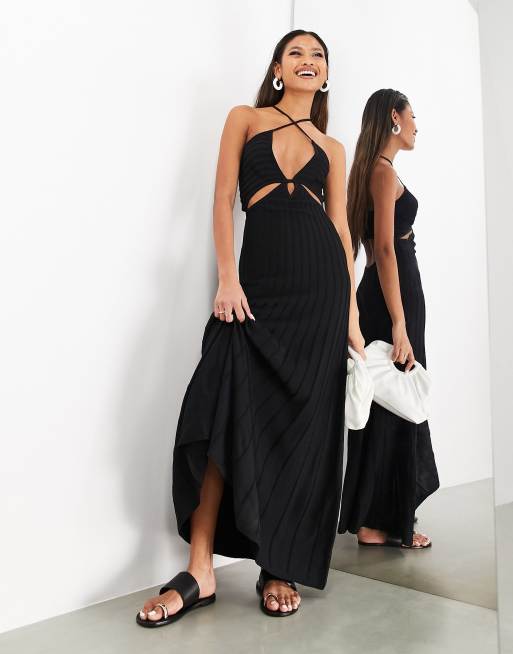 Black Pu Cut Out Plunge Sleeveless Long Top