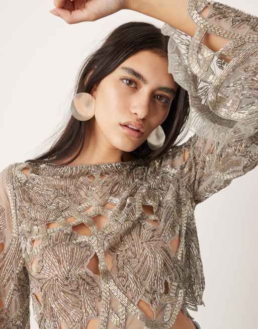 ASOS EDITION cut work nouveau floral embellished long sleeve