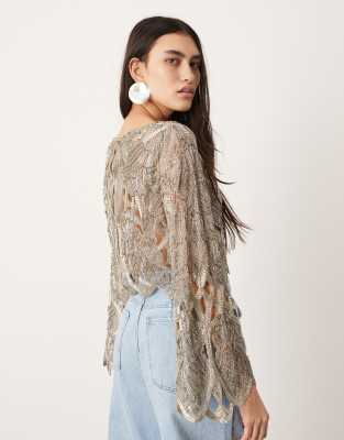 ASOS EDITION cut work nouveau floral embellished long sleeve