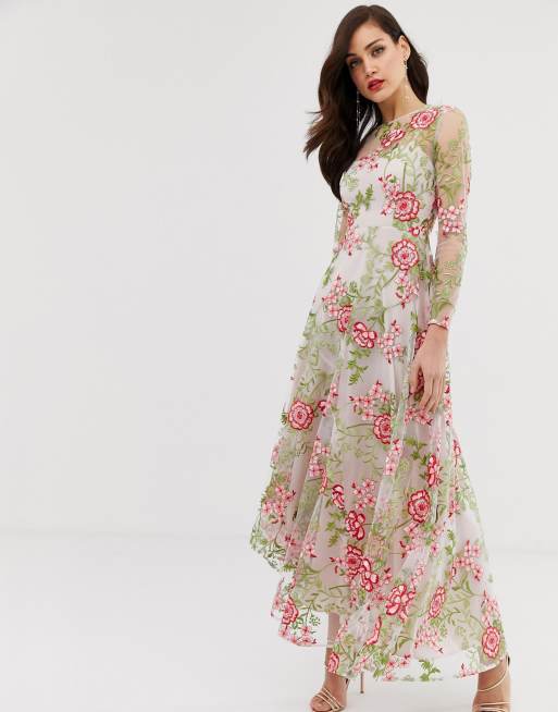 Asos Edition Cutabout Maxi Dress In Red Embroidered Floral Asos 