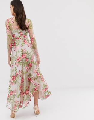 asos edition floral embroidered maxi dress with cutabout skirt