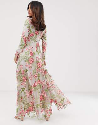 Asos edition floral embroidered online maxi dress with cutabout skirt