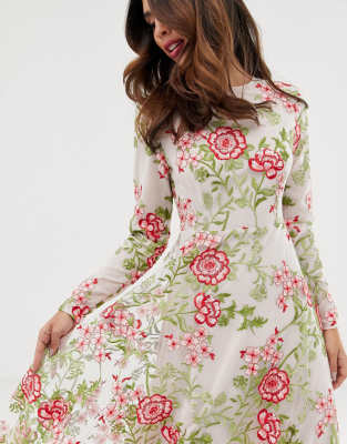 asos edition floral embroidered maxi dress with cutabout skirt