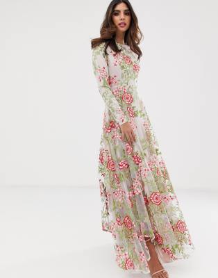 asos edition floral embroidered maxi dress with cutabout skirt