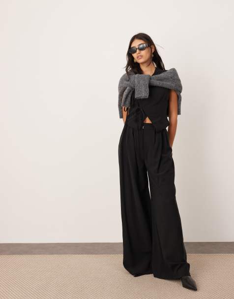 ASOS EDITION wide leg trouser with minimal waistband co-ord in black