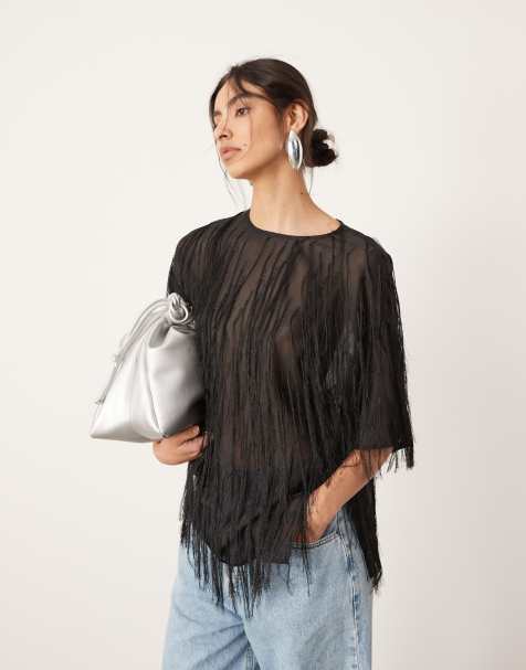 ASOS Edition – Czarny pudełkowy top z ozdobnymi frędzlami - view 1