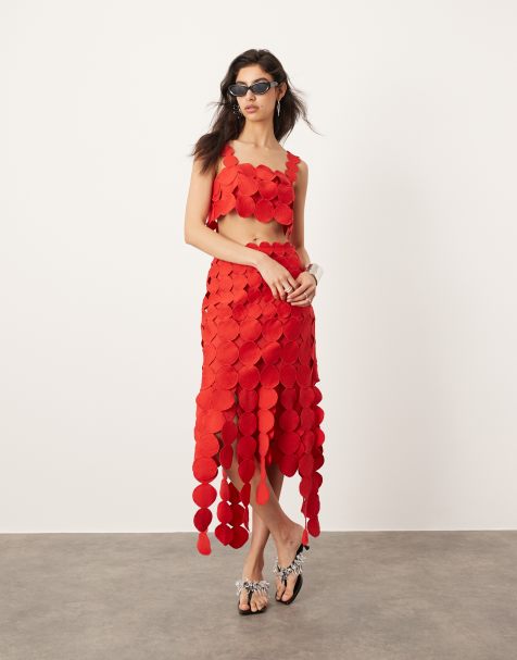 ASOS Edition – Czerwona spódnica midi zdobiona dużymi kołami, część zestawu - view 1