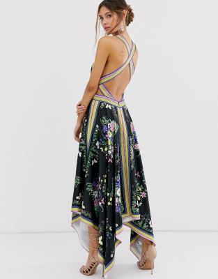 asos edition scarf print halter midi dress with cutout sides
