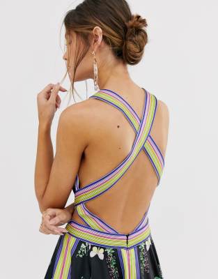 asos edition scarf print halter midi dress with cutout sides