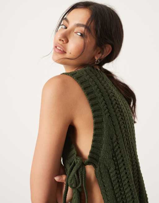 ASOS EDITION - Débardeur en maille épaisse avec liens noués sur les côtés - Vert kaki, 2 de 4
