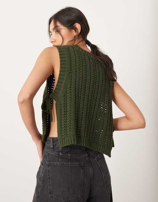 ASOS EDITION - Débardeur en maille épaisse avec liens noués sur les côtés - Vert kaki, 3 de 4