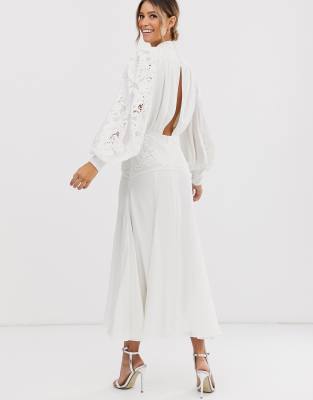 asos edition embroidered maxi with blouson sleeve & open back