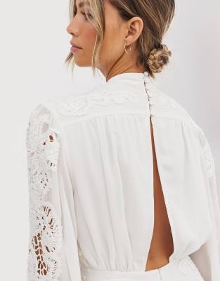 asos edition embroidered maxi with blouson sleeve & open back