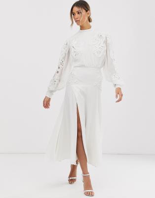 embroidered midi dress with sleeves