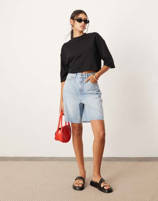 ASOS EDITION denim city shorts in washed blue