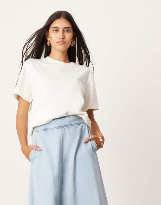 ASOS EDITION denim full midi skirt in bleach wash blue